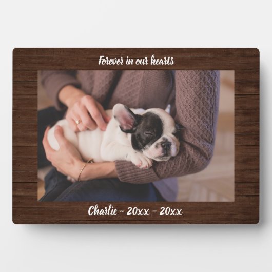 Rustieke houten foto hond aandenken herinneringste fotoplaat (voorkant)