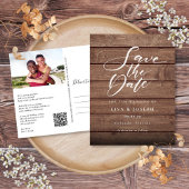 Rustieke houten foto QR-code save the date Briefkaart