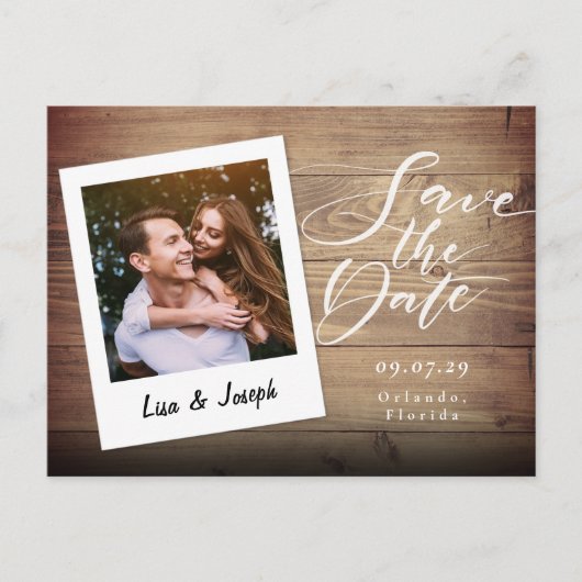 Rustieke Houten Foto Script Save the Date Briefkaart (Voorkant)