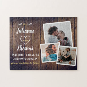 Rustieke Houten Fotocollage Elegante Trouwkaart Sa Legpuzzel