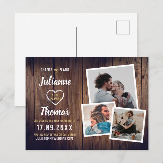 Rustieke houten fotocollage Elegante wijziging van Aankondigingskaart (Voorkant / Achterkant)