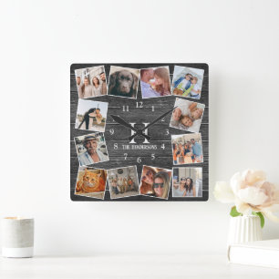 Rustieke Houten Fotocollage Monogram Maak Je Eigen Vierkante Klok