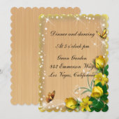 Rustieke houten gele bloem vlinder receptie kaart (Voorkant / Achterkant)