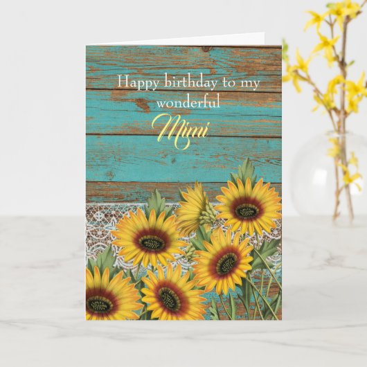 Rustieke Houten Gele Zonnebloemen Mimi Verjaardags Kaart (Gele Bloem)