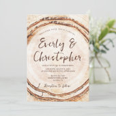 Rustieke houten gesneden plak  bruiloft kaart (Staand voorkant)