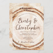 Rustieke houten gesneden plak  bruiloft kaart (Voorkant / Achterkant)