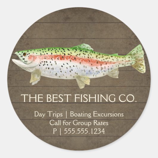 Rustieke houten Gevist gids Lake Charter Boat Ronde Sticker (Voorkant)