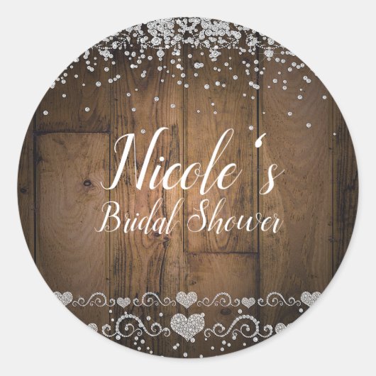 Rustieke Houten Glam Diamonds Glitter Party Favor Ronde Sticker (Voorkant)
