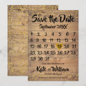 Rustieke Houten Gouden Liefdes Hart Kalender Bewaa Save The Date (Voorkant / Achterkant)