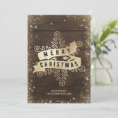 Rustieke houten gouden sneeuwvlok Kerstvakantie Feestdagenkaart (Staand voorkant)