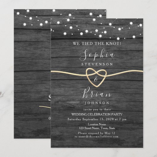 Rustieke Houten Gouden Strijklichten Huwelijksrece Kaart (Voorkant / Achterkant)