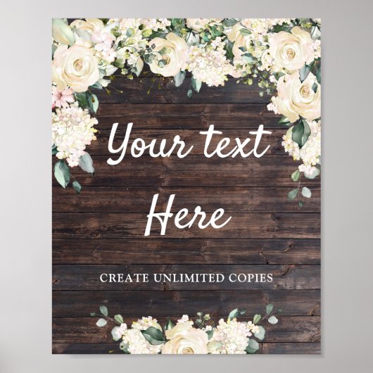 Rustieke houten groen-wit bloem boho aangepast bor poster (Voorkant)