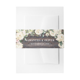 Rustieke houten groene witte rozen bloemige trouwd uitnodigingen wikkel
