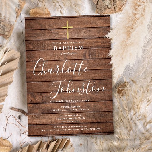 Rustieke houten handtekening script doop kaart