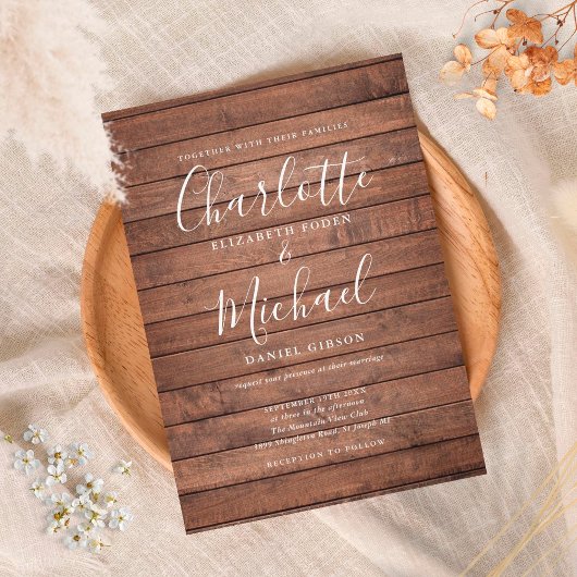 Rustieke Houten Handtekening Trouwscript Kaart