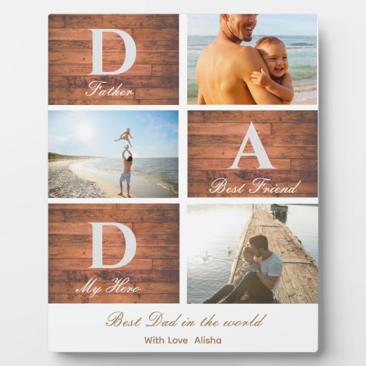Rustieke houten Happy Vaderdag 3 fotocollage Fotoplaat (Voorkant)