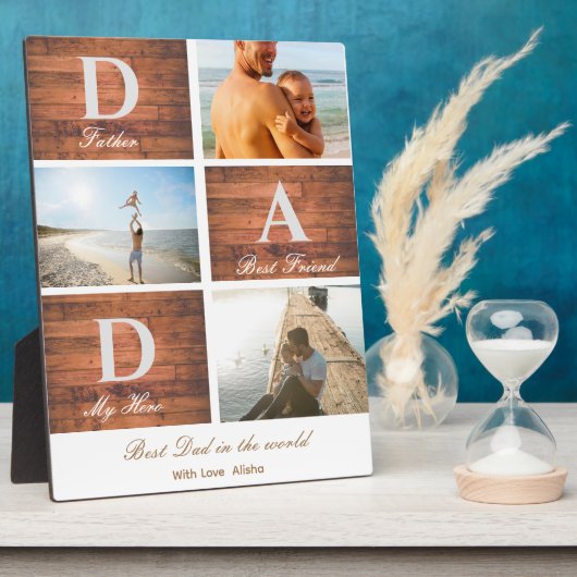 Rustieke houten Happy Vaderdag 3 fotocollage Fotoplaat (Zijkant)