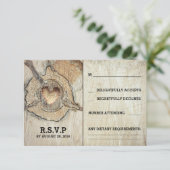 Rustieke Houten Hart Boom Bruiloft RSVP Kaarten (Staand voorkant)