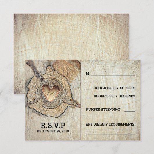 Rustieke Houten Hart Boom Bruiloft RSVP Kaarten Kaartje (Voorkant / Achterkant)