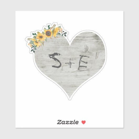 Rustieke Houten Hart Boom Gesneden Initialen Bruil Sticker (Vel)