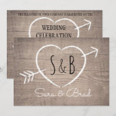 Rustieke houten hart Elegante bruiloft uitnodiging (Voorkant / Achterkant)