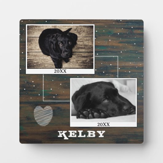 Rustieke Houten Hart Huisdier Hond Foto Herdenking Fotoplaat (Voorkant)