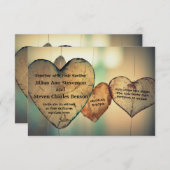 Rustieke houten harten - 3x5 bruiloft uitnodiging (Voorkant / Achterkant)