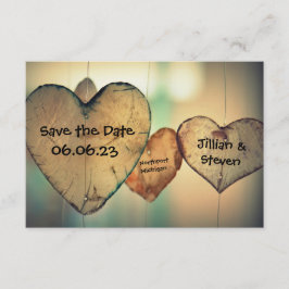Rustieke houten harten - 3x5 Save the Date Kaart