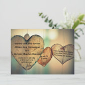 Rustieke houten harten - bruiloft uitnodiging (Staand voorkant)