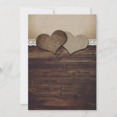 Rustieke Houten Harten Burlap en Kant Bruiloft Kaart (Achterkant)