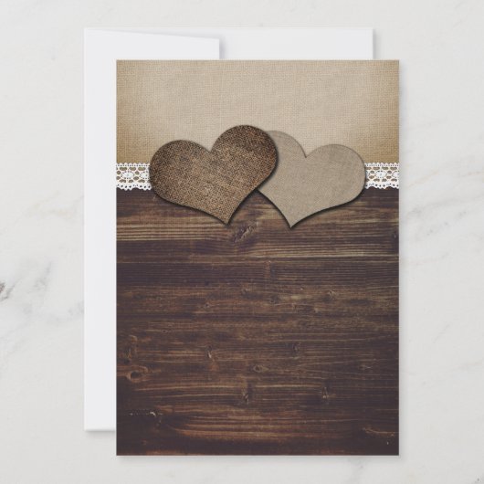 Rustieke Houten Harten Burlap en Kant Bruiloft Kaart (Achterkant)