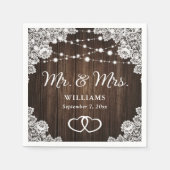 Rustieke Houten Harten Kant String Lights Bruiloft Servet (Voorkant)