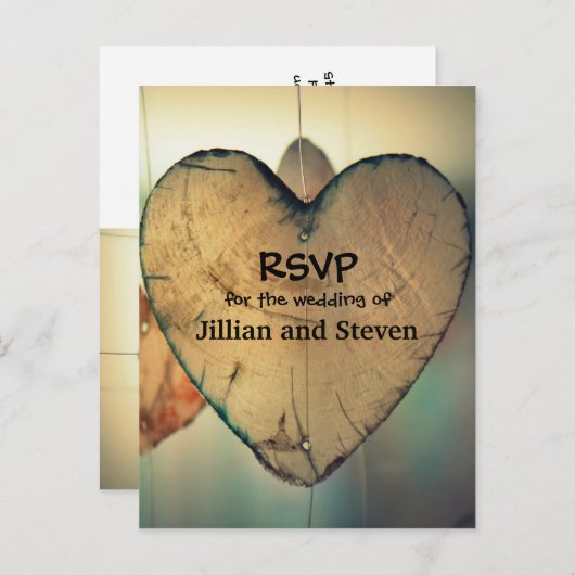 Rustieke houten harten - RSVP Post Kaart (Voorkant / Achterkant)