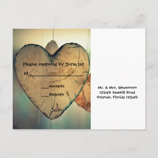 Rustieke houten harten - RSVP Post Kaart (Achterkant)