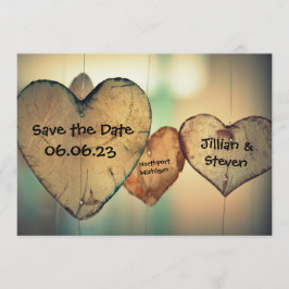 Rustieke houten harten - Save the Date 5x7 Kaart
