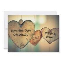 Rustieke houten harten - Save the Date 5x7 Kaart