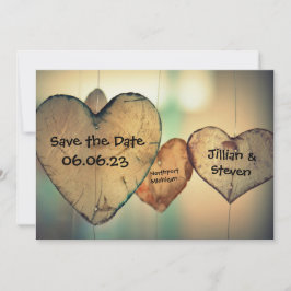 Rustieke houten harten - Save the Date 5x7 Kaart