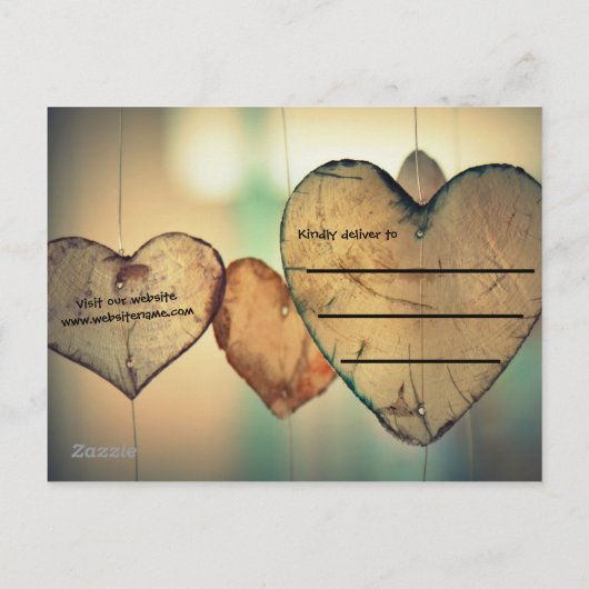 Rustieke houten harten - Save the Date Aankondigingskaart (Achterkant)