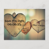 Rustieke houten harten - Save the Date Aankondigingskaart (Voorkant)