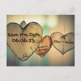 Rustieke houten harten - Save the Date Aankondigingskaart