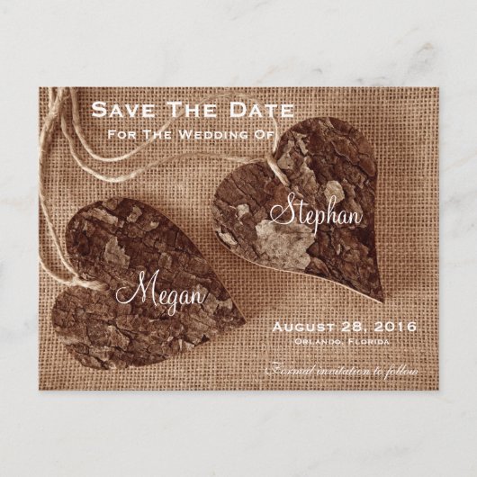 Rustieke Houten Harten Wedding SaveTheDate Briefka Aankondigingskaart (Voorkant)