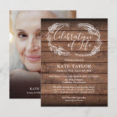 Rustieke houten herdenkingsfoto aankondigingskaart (Voorkant / Achterkant)