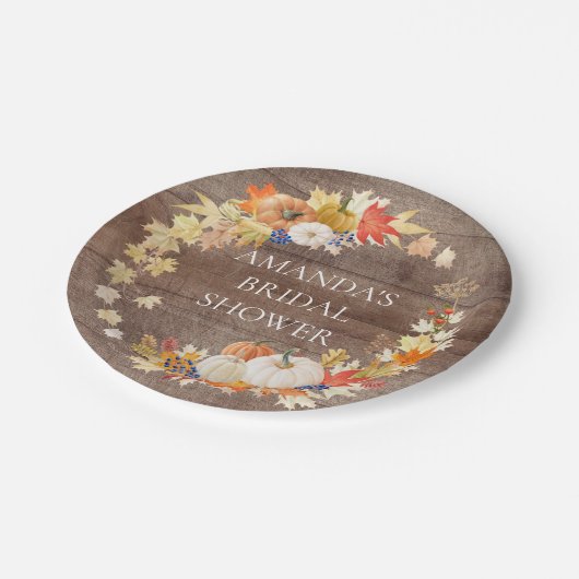 Rustieke houten herfst bladeren douche 7" Bord (Gekanteld)