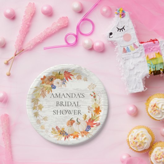 Rustieke houten herfst bladeren douche 7" Bord (Feest)