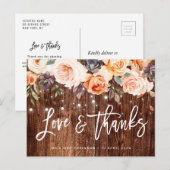 Rustieke houten herfst bloemen bruiloft dank u kaa briefkaart (Voorkant / Achterkant)