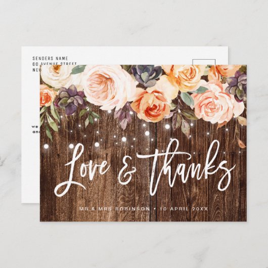 Rustieke houten herfst bloemen bruiloft dank u kaa briefkaart (Voorkant / Achterkant)