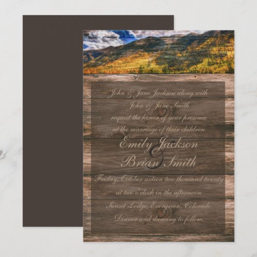 Rustieke houten herfst bomen bruiloft uitnodiginge kaart (Voorkant / Achterkant)