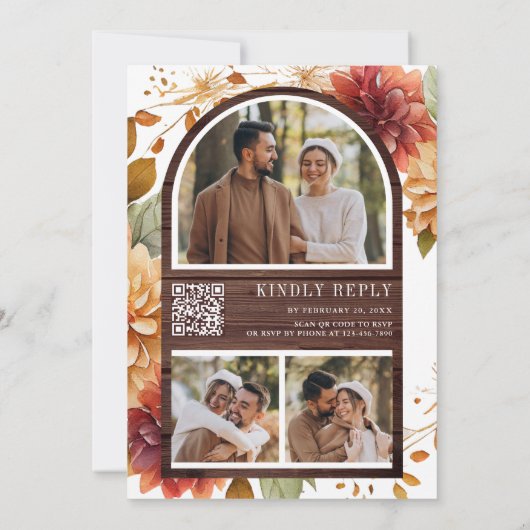 Rustieke Houten Herfst Dahlia Mason Jar QR Code Br Kaart (Achterkant)