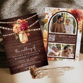 Rustieke Houten Herfst Dahlia Mason Jar QR Code Br Kaart