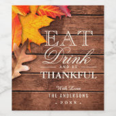 Rustieke houten herfst esdoorn laat Thanksgiving g Wijn Etiket (Enkel label)